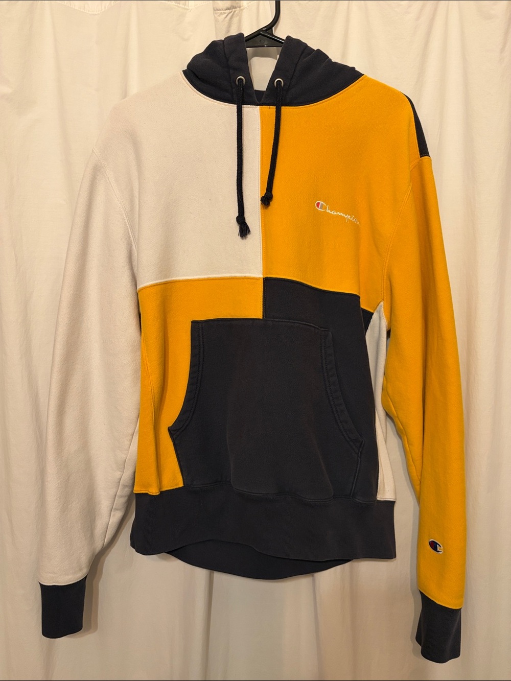 Champion Colorblock Crewneck Hoodie - Yellow, Navy & White